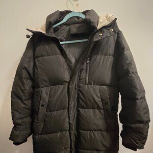 Shein Aveloria Collab Solid Zip Front Hooded Long Puffer Coat